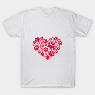 red paw prints heart T-Shirt